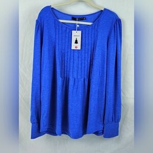 Zesica Royal Blue Pintuck Front Long-Sleeve Blouse
